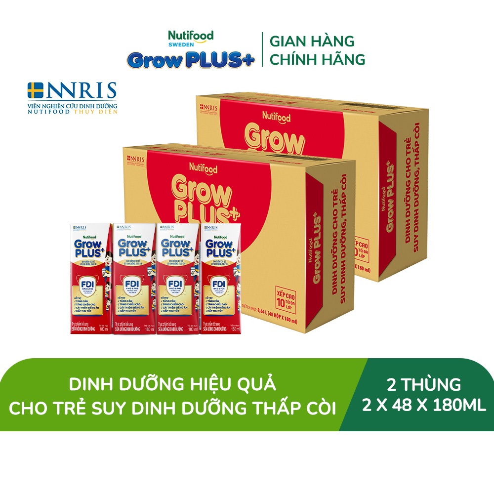 Combo 2 Thùng SBPS Nutifood GrowPLUS+ Đỏ (Suy Dinh Dưỡng) -Tăng Cân, Tăng Chiều Cao (48 Hộp x 180ml)(Bao bì tùy lô hàng)