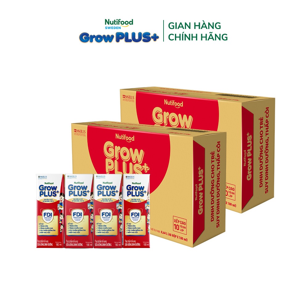 Combo 2 Thùng SBPS Nutifood GrowPLUS+ Đỏ (Suy Dinh Dưỡng) -Tăng Cân, Tăng Chiều Cao (48 Hộp x 180ml)(Bao bì tùy lô hàng)