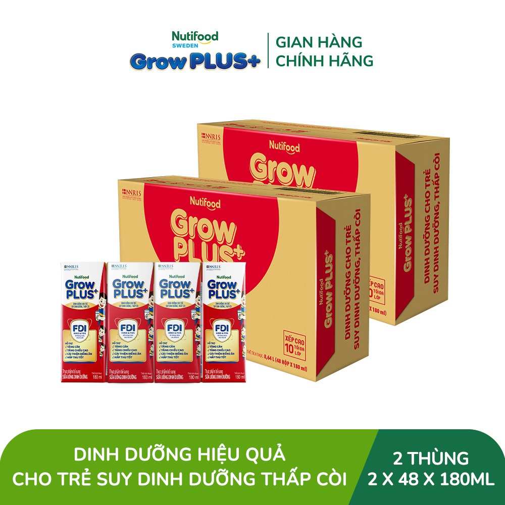 Combo 2 Thùng SBPS Nutifood GrowPLUS+ Đỏ (Suy Dinh Dưỡng) -Tăng Cân, Tăng Chiều Cao (48 Hộp x 180ml)(Bao bì tùy lô hàng)