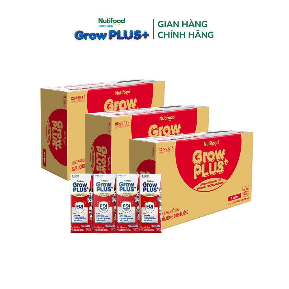 Combo 3 Thùng SBPS Nutifood GrowPLUS+ ít đường Suy Dinh Dưỡng - Tăng Cân, Tăng Chiều Cao (48 Hộp x 180ml)