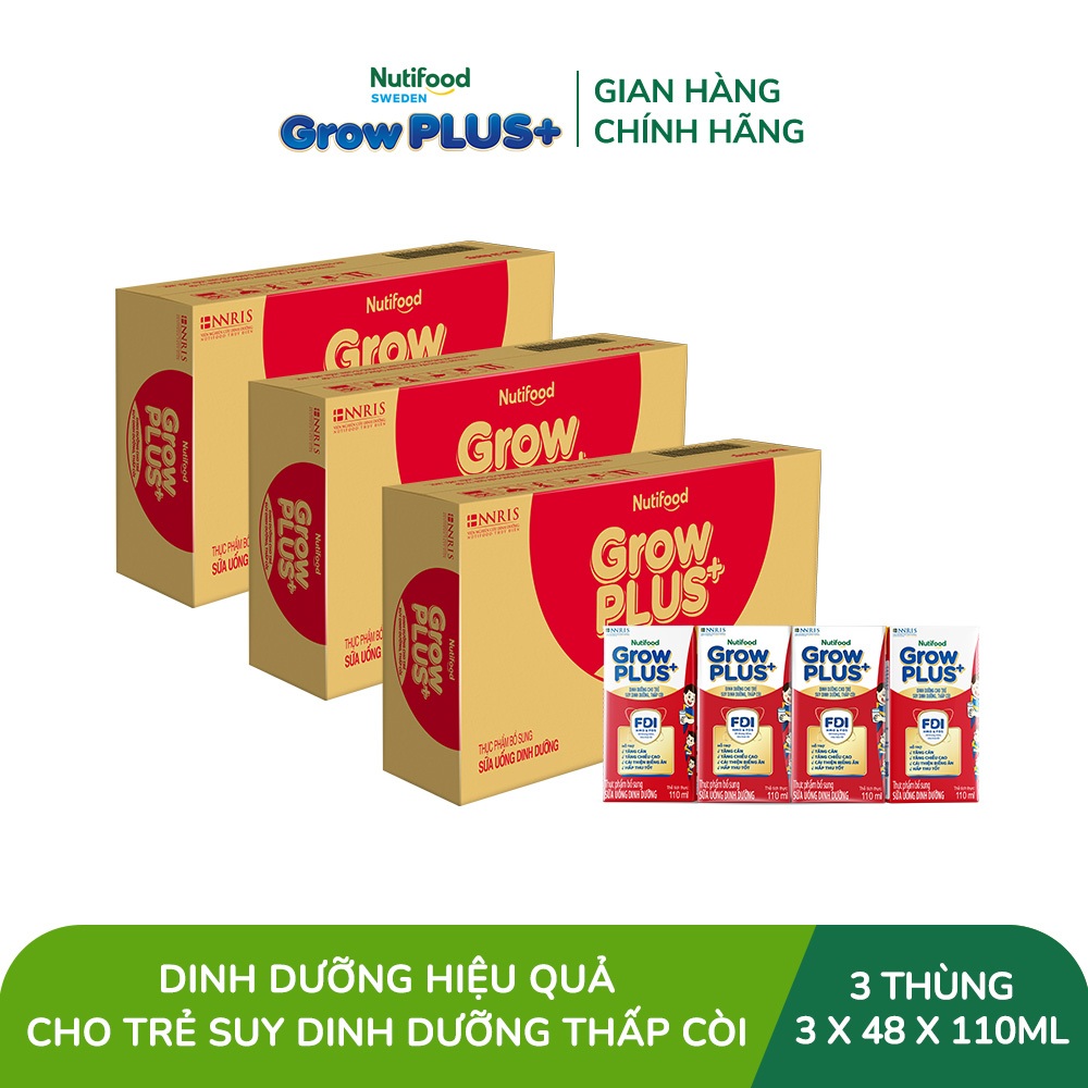 Combo 3 Thùng SBPS Nutifood GrowPLUS+ Đỏ (Suy Dinh Dưỡng) - Tăng Cân, Tăng Chiều Cao (48 Hộp x 110ml)