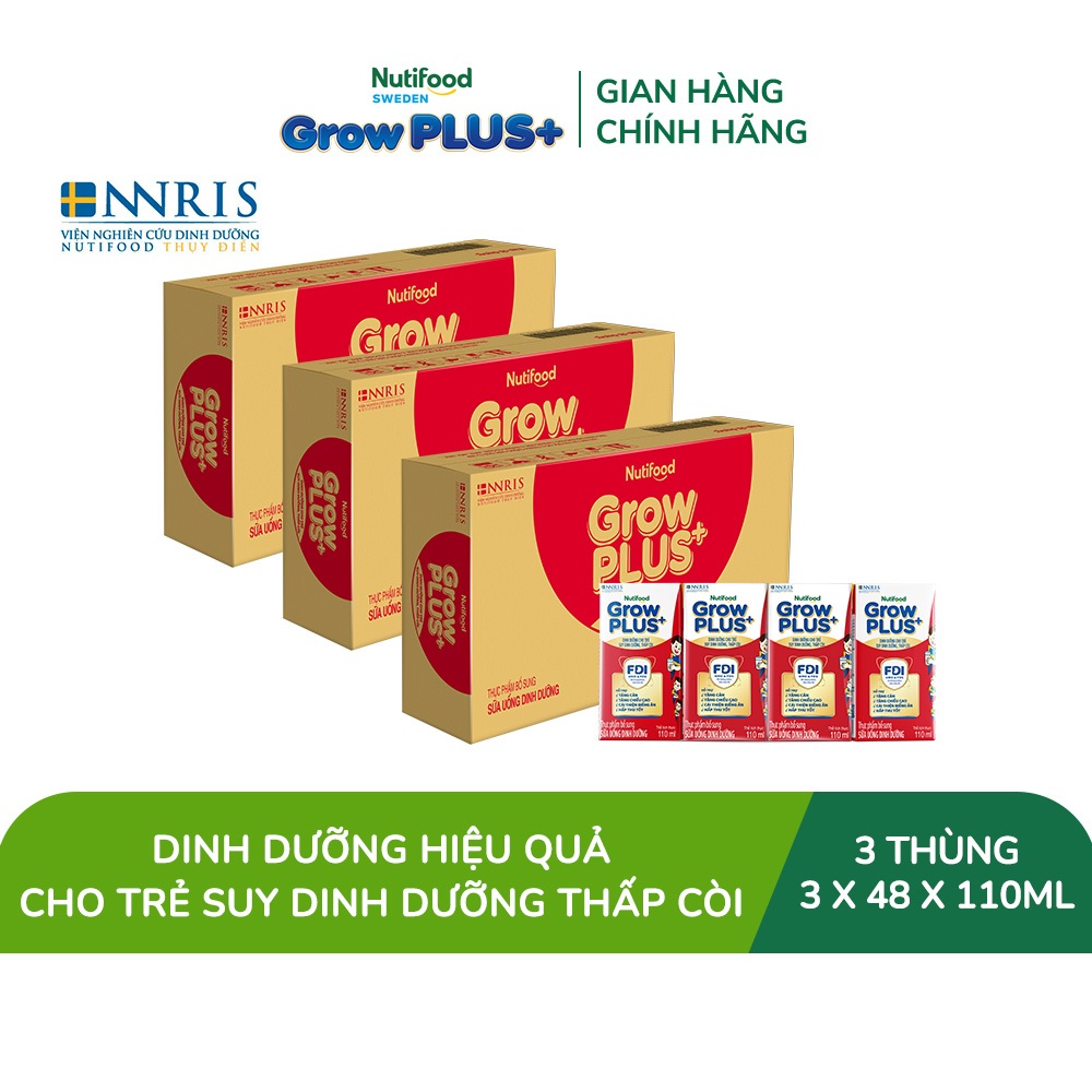 Combo 3 Thùng SBPS Nutifood GrowPLUS+ Đỏ (Suy Dinh Dưỡng) - Tăng Cân, Tăng Chiều Cao (48 Hộp x 110ml)