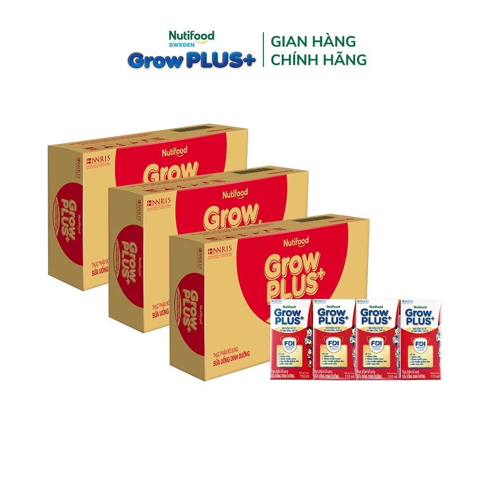 Combo 3 Thùng SBPS Nutifood GrowPLUS+ Đỏ (Suy Dinh Dưỡng) - Tăng Cân, Tăng Chiều Cao (48 Hộp x 110ml)