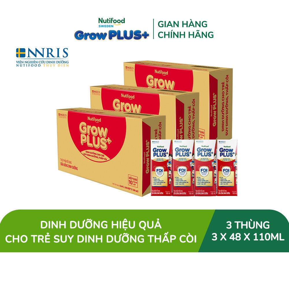 Combo 3 Thùng SBPS Nutifood GrowPLUS+ Đỏ (Suy Dinh Dưỡng) - Tăng Cân, Tăng Chiều Cao (48 Hộp x 180ml)