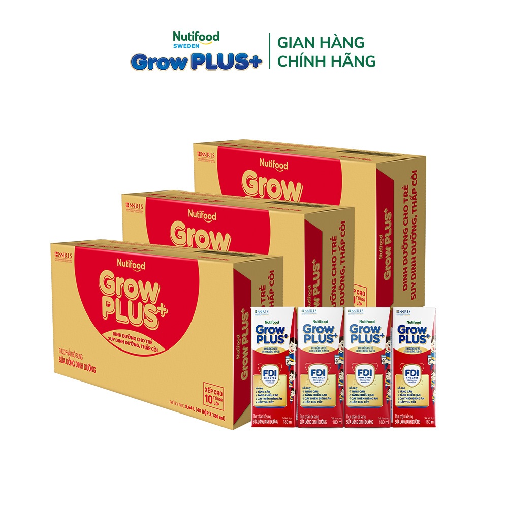 Combo 3 Thùng SBPS Nutifood GrowPLUS+ Đỏ (Suy Dinh Dưỡng) - Tăng Cân, Tăng Chiều Cao (48 Hộp x 180ml)