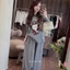 Set bộ nỉ xám bi GUMIN thiết kế áo in họa tiết hình voi kèm quần bom bo chun gấu sang chảnh tiểu thư