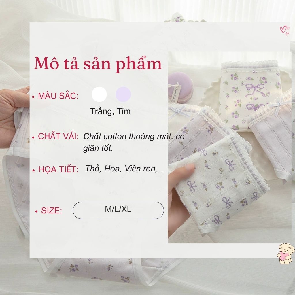 Quần lót cotton cao cấp hoạt tiết hoa nhí xinh xắn cạp vừa tôn dáng co giãn thấm hút tốt LANIXA 1133