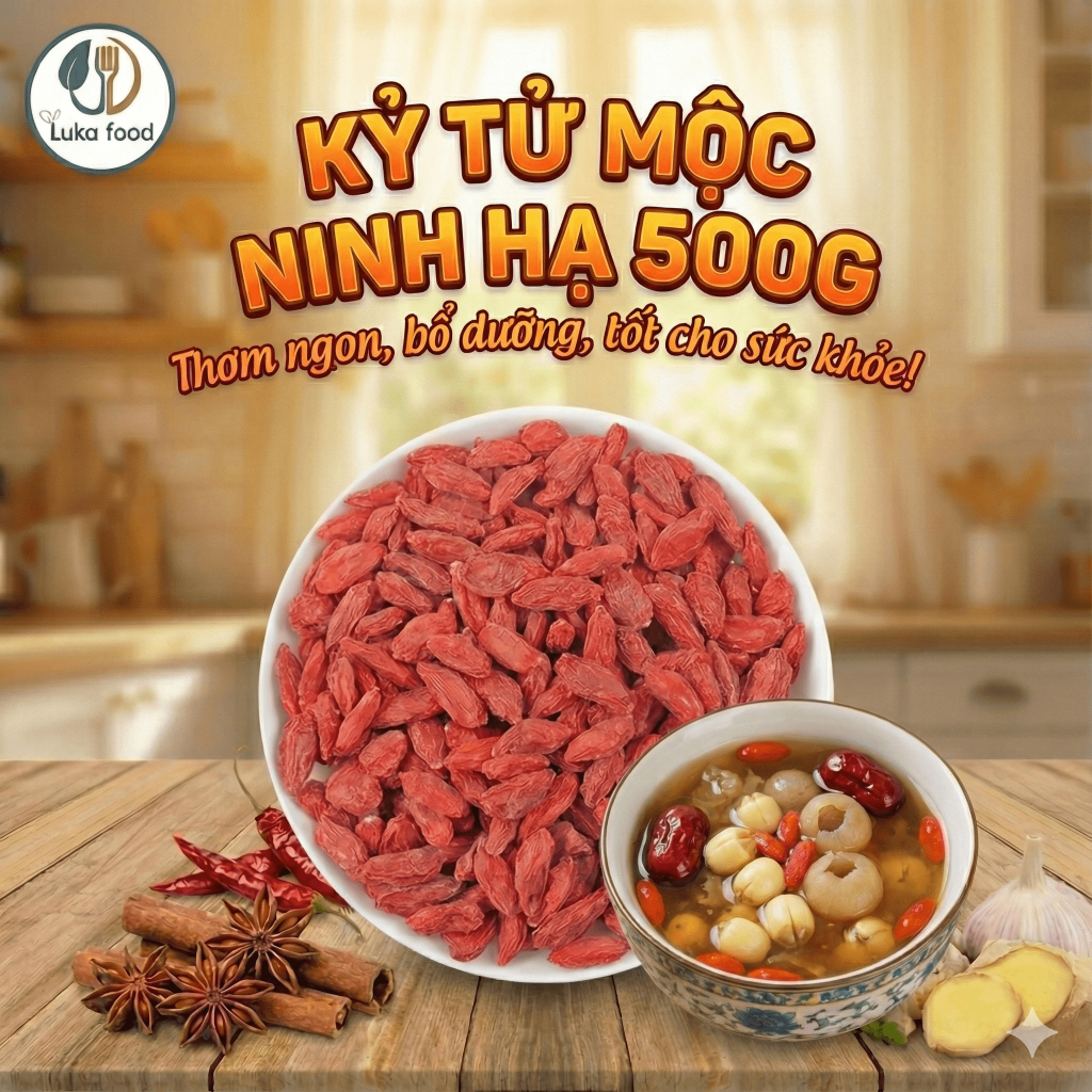 Kỷ Tử Đỏ Ninh Hạ Hũ 500g - Hàng Mộc Loại 1, Hạt To, Ngọt Thanh Không Lưu Huỳnh, Không Đường, Sấy Khô Tự Nhiên Luka Food