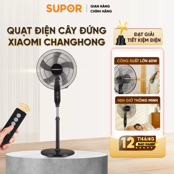 Quạt Cây Đứng CHANGHONG CFS16 Quạt Điện 5 Cánh Siêu Mát Có Remote Hẹn Giờ Tắt Bảo Hành 12 Tháng