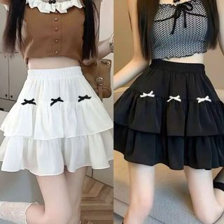 Chân váy voan nữ dáng ngắn tầng xếp ly mềm mịn đính nơ màu trắng đen hồng xanh VANISA CT512