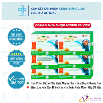 [COMBO 6 HỘP] Viên Uống Bổ Não Migrin Plus - Hoạt Huyết Dưỡng Não, Tăng Cường Tuần Hoàn Não (20 Viên)