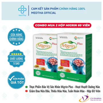 [COMBO 2 HỘP] Migrin Plus - Hoạt Huyết Dưỡng Não, Giảm Đau Nửa Đầu, Thiếu Máu Não, Tuần Hoàn Máu (60 Viên)