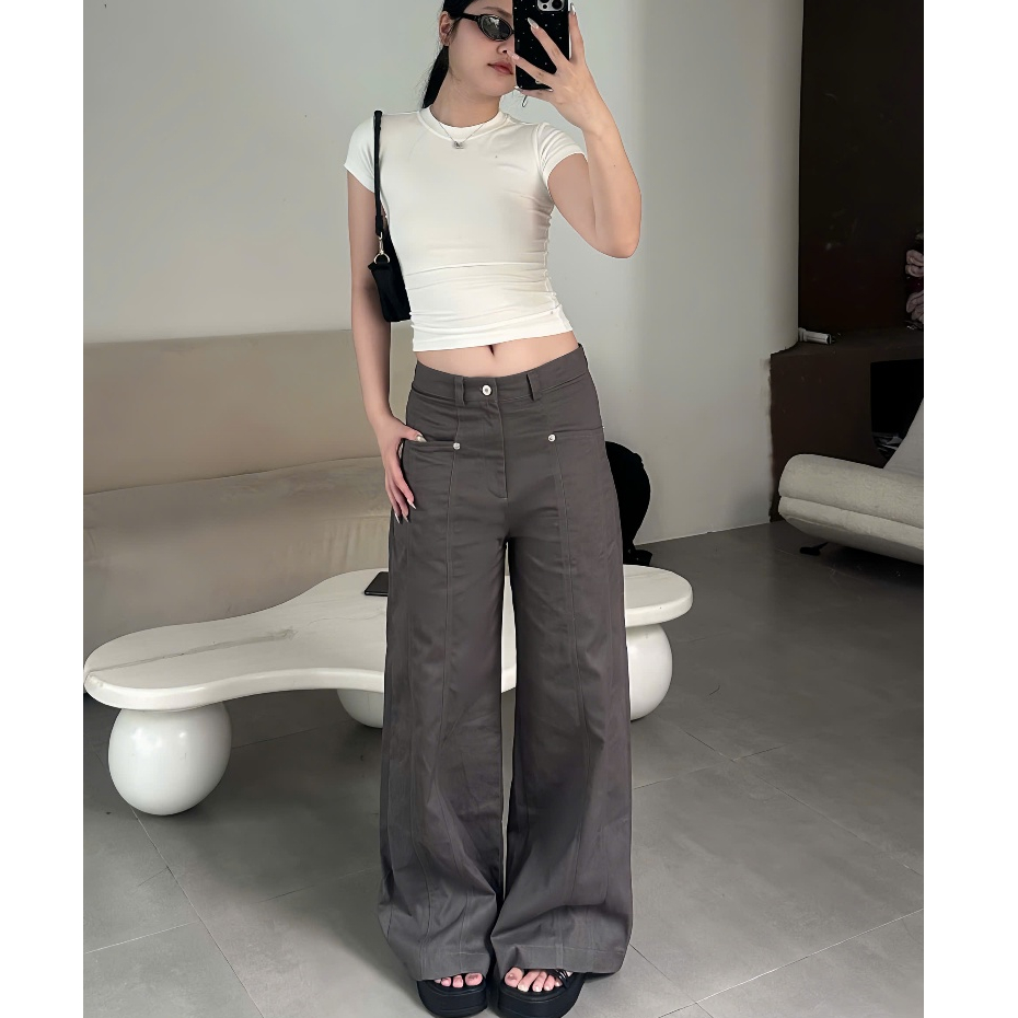 Quần Kaki ống suông Migcool, quần dài nữ ống rộng Premium chất kaki dày dặn Q08