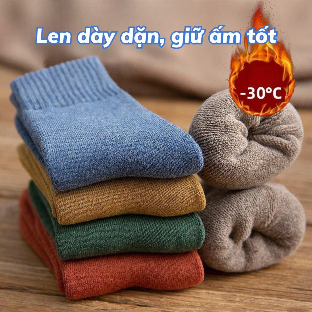 Tất cotton cổ cao gân tăm len dày dặn giữ âm mùa đông phong cách basic cổ diển unisex LANIXA T674