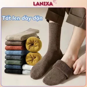 Tất cotton cổ cao gân tăm len dày dặn giữ âm mùa đông phong cách basic cổ diển unisex LANIXA T674