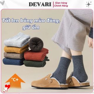 Tất cổ cao cotton gân tăm dày dặn giữ ấm - Vớ nam nữ len kiểu dáng basic nhiều màu sắc DEVARI T674