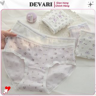 Quần lót nữ cao cấp cotton dày dặn thấm hút thoáng khí họa tiết hoa nhí xinh xắn cute DEVARI L1133