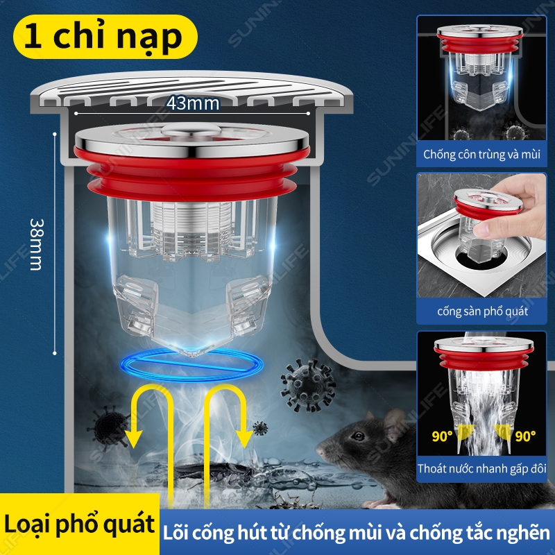 Nắp Đậy Cống Thoát Nước Sàn Nhà Tắm - Ngăn Mùi Hôi, Chống Côn Trùng, Cửa Đôi Thoát Nước 90
