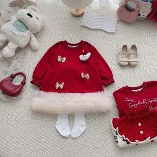 Quần áo trẻ em, Váy nỉ đỏ bé gái phối voan 9-27kg V721 Tiểu Yến KID