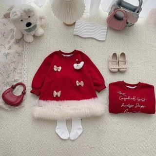 Quần áo trẻ em, Váy nỉ đỏ bé gái phối voan 9-27kg V721 Tiểu Yến KID