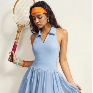 Váy Pickleball Nữ Cao Cấp UYNSPORTY Màu Xanh Cổ Polo Không Tay, Váy Xếp Ly Dáng Ôm, Bộ Đồ Pickleball Nữ