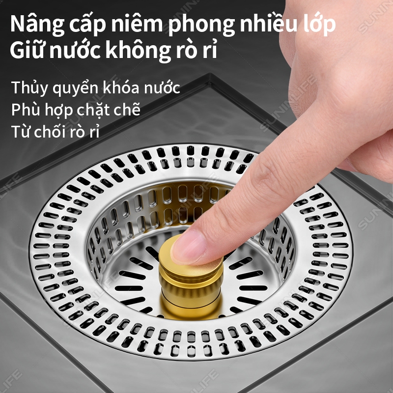 Nút nhấn xả lọc rác bồn rửa chén inox 304 3 trong 1 – giỏ lọc thức ăn thừa, ngăn mùi côn trùng