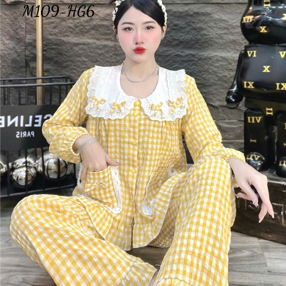 Đồ bộ nữ đồ mặc nhà,đồ ngủ nữ dễ thương,đồ xinh Đũi tiểu thư cao cấp sọc caro nhiều màu hottrend[12]