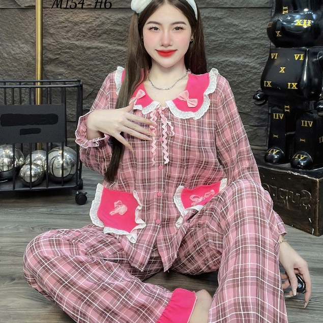 Đồ bộ nữ đồ mặc nhà,đồ ngủ nữ dễ thương,đồ xinh Đũi tiểu thư cao cấp sọc caro nhiều màu hottrend[12]