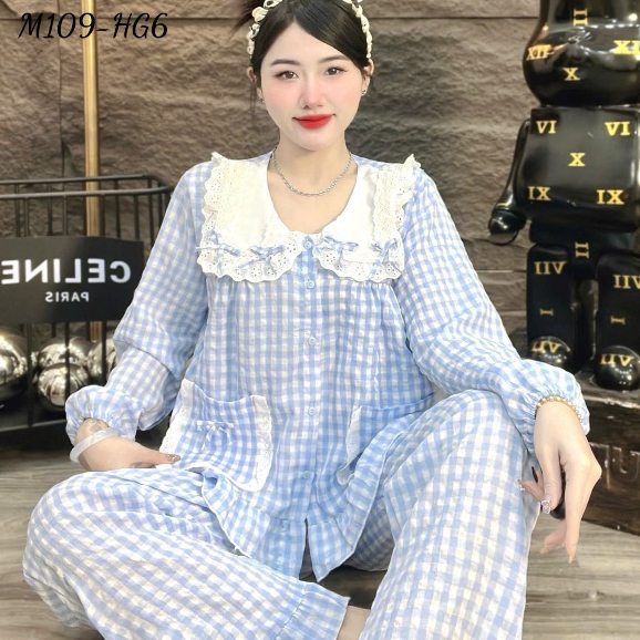 Đồ bộ nữ đồ mặc nhà,đồ ngủ nữ dễ thương,đồ xinh Đũi tiểu thư cao cấp sọc caro nhiều màu hottrend[12]