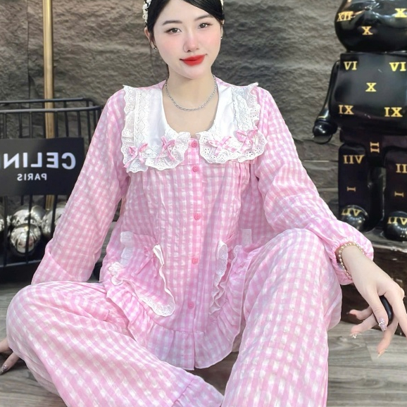 Đồ bộ nữ đồ mặc nhà,đồ ngủ nữ dễ thương,đồ xinh Đũi tiểu thư cao cấp sọc caro nhiều màu hottrend[12]