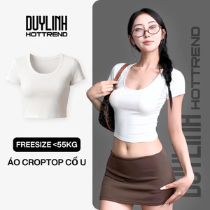 Áo croptop cổ vuông GenY ngắn tay ôm body tôn dáng thiết kế đơn giản trắng đen chất vải DL21A