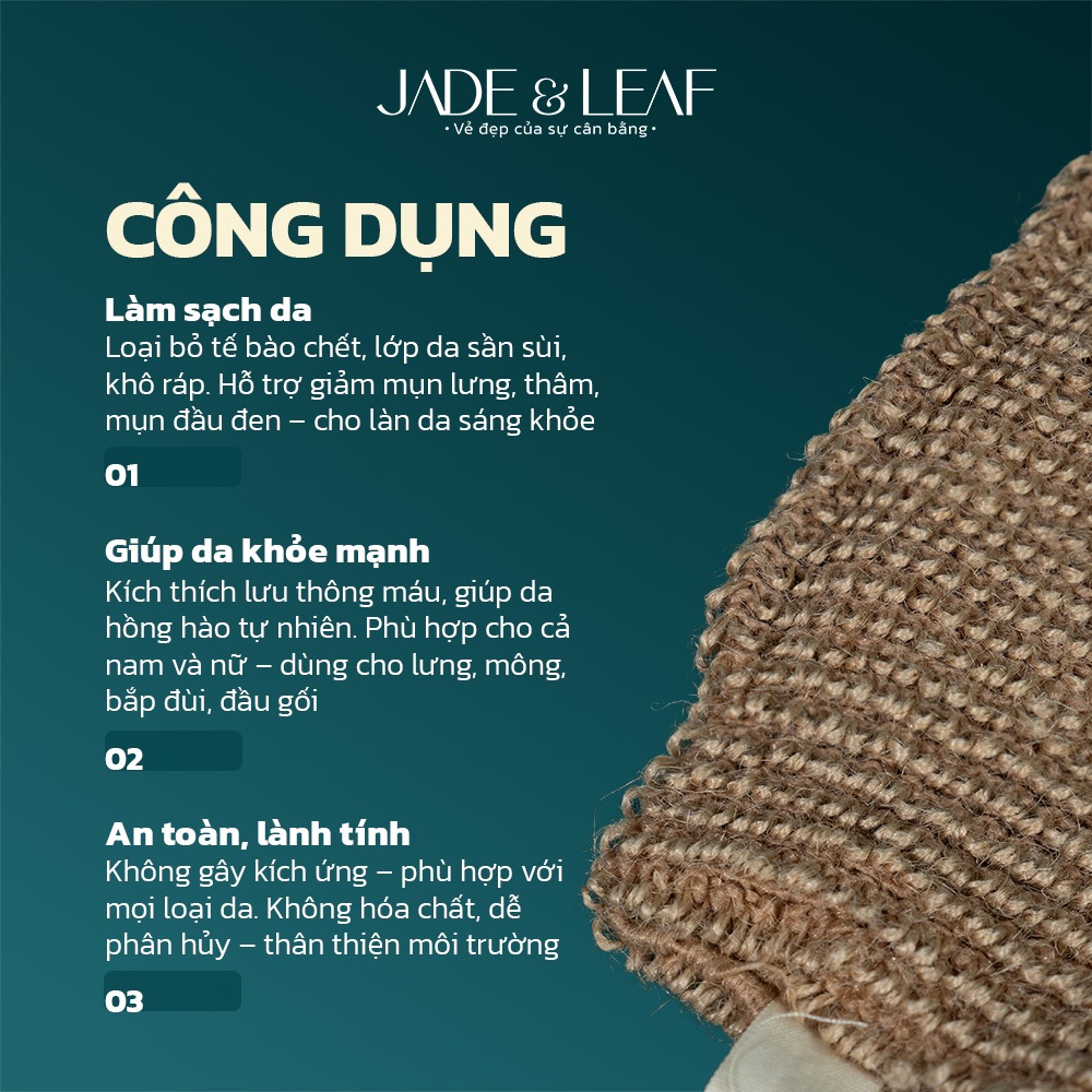 Bao Tay Châu Phi Jade&Leaf, Tẩy Tế Bào Chết Từ Sợi Tự Nhiên Giảm Sần Mụn Lưng Thoáng Lỗ Chân Lông
