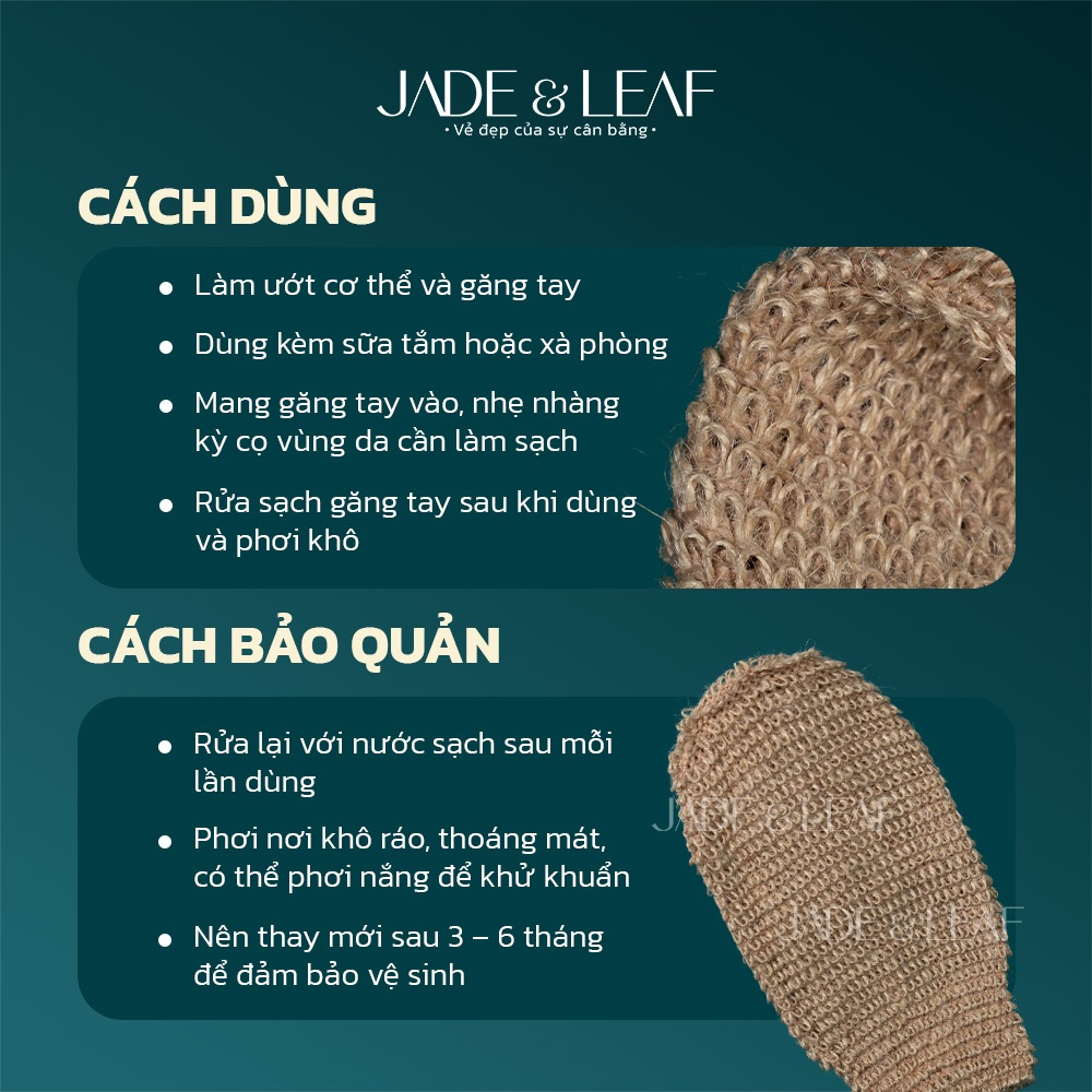 Bao Tay Châu Phi Jade&Leaf, Tẩy Tế Bào Chết Từ Sợi Tự Nhiên Giảm Sần Mụn Lưng Thoáng Lỗ Chân Lông