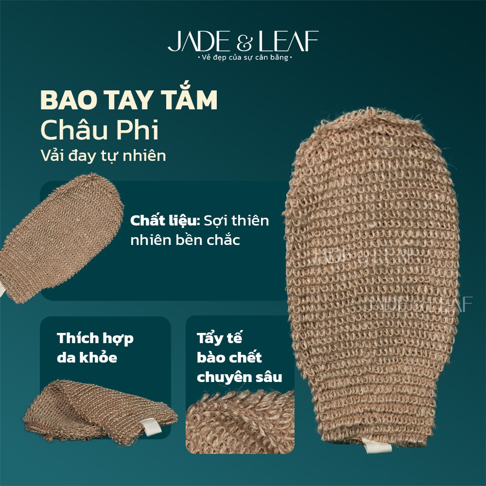 Bao Tay Châu Phi Jade&Leaf, Tẩy Tế Bào Chết Từ Sợi Tự Nhiên Giảm Sần Mụn Lưng Thoáng Lỗ Chân Lông