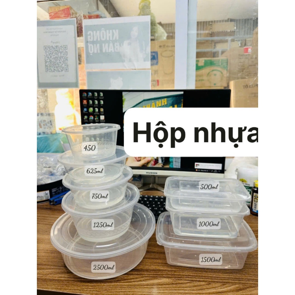 Combo 50 hộp tô bát nhựa hình tròn - hình vuông mỏng có nắp đựng bún phở nước dùng 1 lần trong suốt
