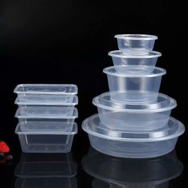 Combo 50 hộp tô bát nhựa hình tròn - hình vuông mỏng có nắp đựng bún phở nước dùng 1 lần trong suốt