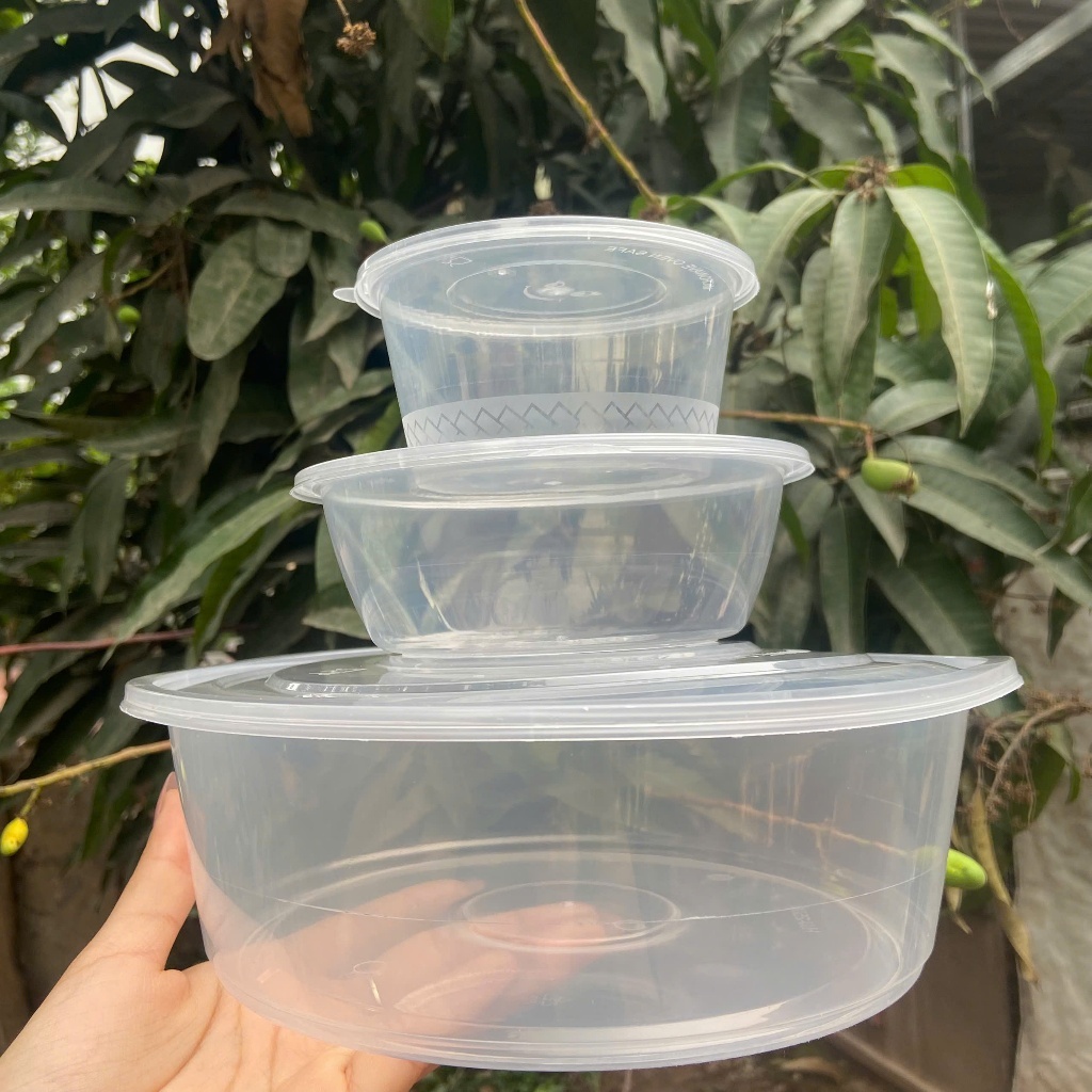 Combo 50 hộp tô bát nhựa hình tròn - hình vuông mỏng có nắp đựng bún phở nước dùng 1 lần trong suốt