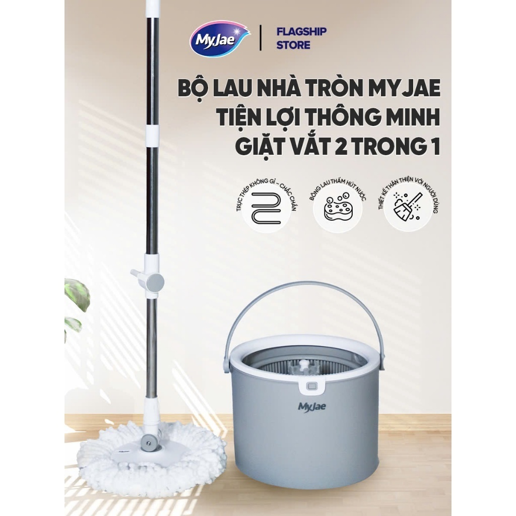 Bộ Lau Nhà Tròn MyJae Tiện Lợi Thông Minh Giặt Vắt 2 Trong 1 Lau Sàn