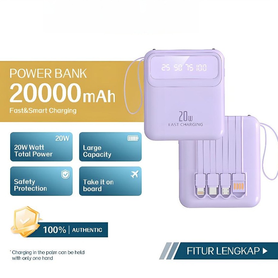 Pin Sạc Dự Phòng DX299 20000mAh 23W Power Bank Tích Hợp 4 Dây Sạc