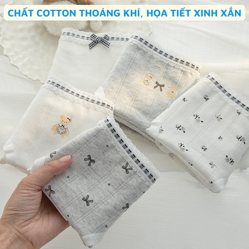 [BST MỚI 2026] Combo 5 quần lót cotton họa tiết dễ thương, quần chíp nữ đáy kháng khuẩn thoáng khí