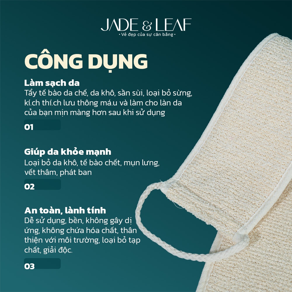 Dây Tắm Chà Lưng Jade&Leaf Tẩy Tế Bào Chết Từ Sợi Lanh Thiên Nhiên, Kì Ghét, Hỗ Trợ Giảm Mụn Lưng