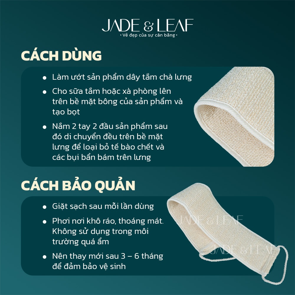 Dây Tắm Chà Lưng Jade&Leaf Tẩy Tế Bào Chết Từ Sợi Lanh Thiên Nhiên, Kì Ghét, Hỗ Trợ Giảm Mụn Lưng