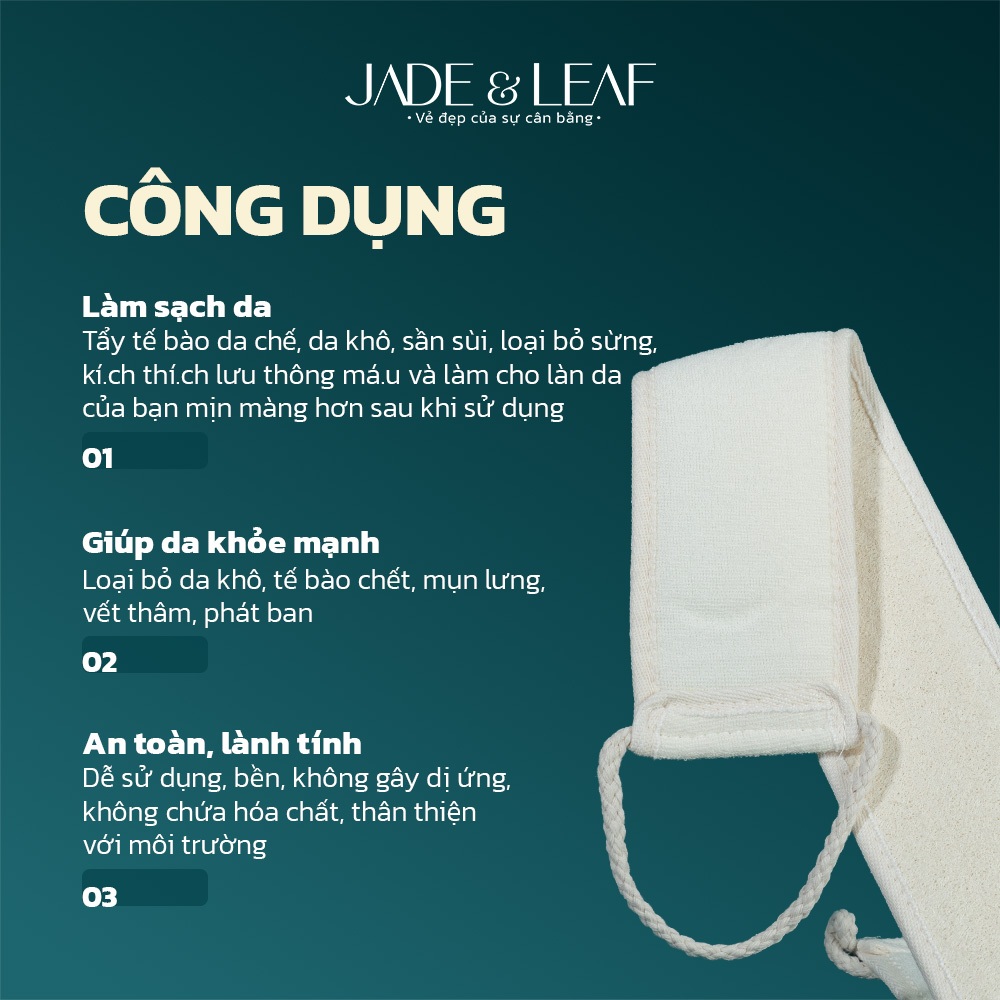 Dây Tắm Chà Lưng Xơ Mướp Jade&Leaf, Tẩy Tế Bào Chết Từ Xơ Mướp Giảm Mụn Lưng, Chăm Sóc Da Tự Nhiên