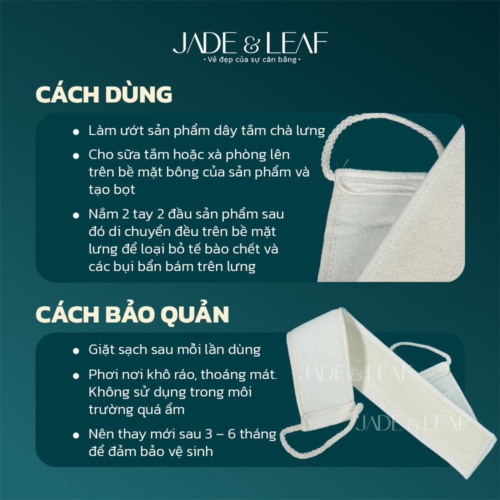 Dây Tắm Chà Lưng Xơ Mướp Jade&Leaf, Tẩy Tế Bào Chết Từ Xơ Mướp Giảm Mụn Lưng, Chăm Sóc Da Tự Nhiên