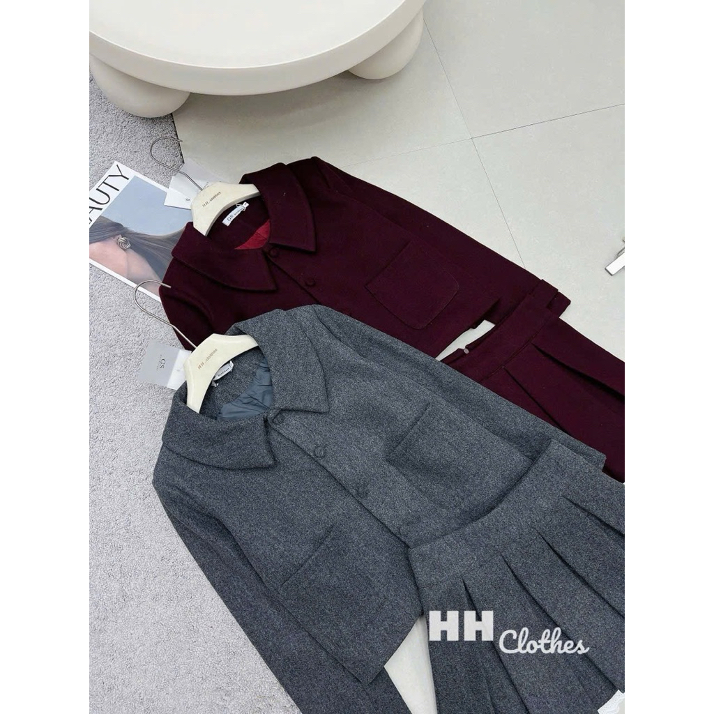 Set Dạ Cổ Sen Cúc Bọc Hàng 2 Lớp Mix Chân Váy Xếp Ly Phối Ren 2 Màu