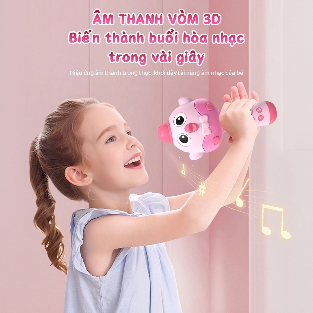 Micro Hát Karaoke Cho Bé Kèm Loa Bluetooth Đồ Chơi Âm Nhạc Cầm Tay Không Dây Siêu Cute Quà Tặng
