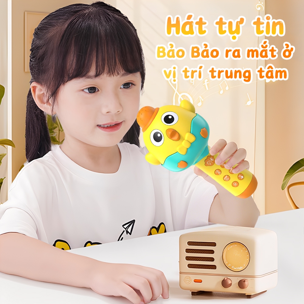 Micro Hát Karaoke Cho Bé Kèm Loa Bluetooth Đồ Chơi Âm Nhạc Cầm Tay Không Dây Siêu Cute Quà Tặng