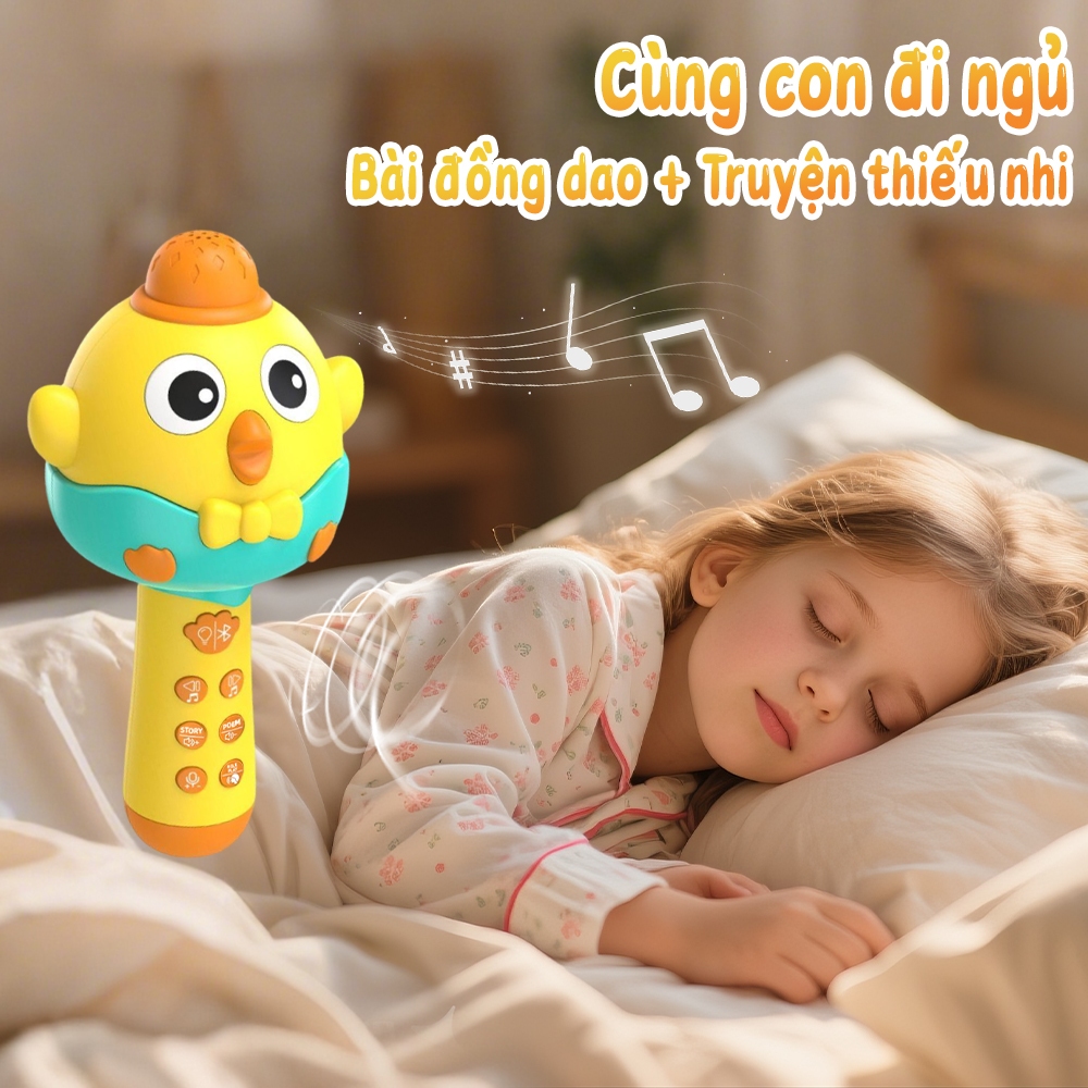 Micro Hát Karaoke Cho Bé Kèm Loa Bluetooth Đồ Chơi Âm Nhạc Cầm Tay Không Dây Siêu Cute Quà Tặng