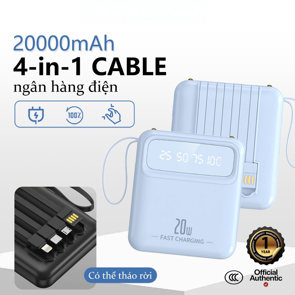 Pin Sạc Dự Phòng DX299 20000mAh 23W Power Bank Tích Hợp 4 Dây Sạc