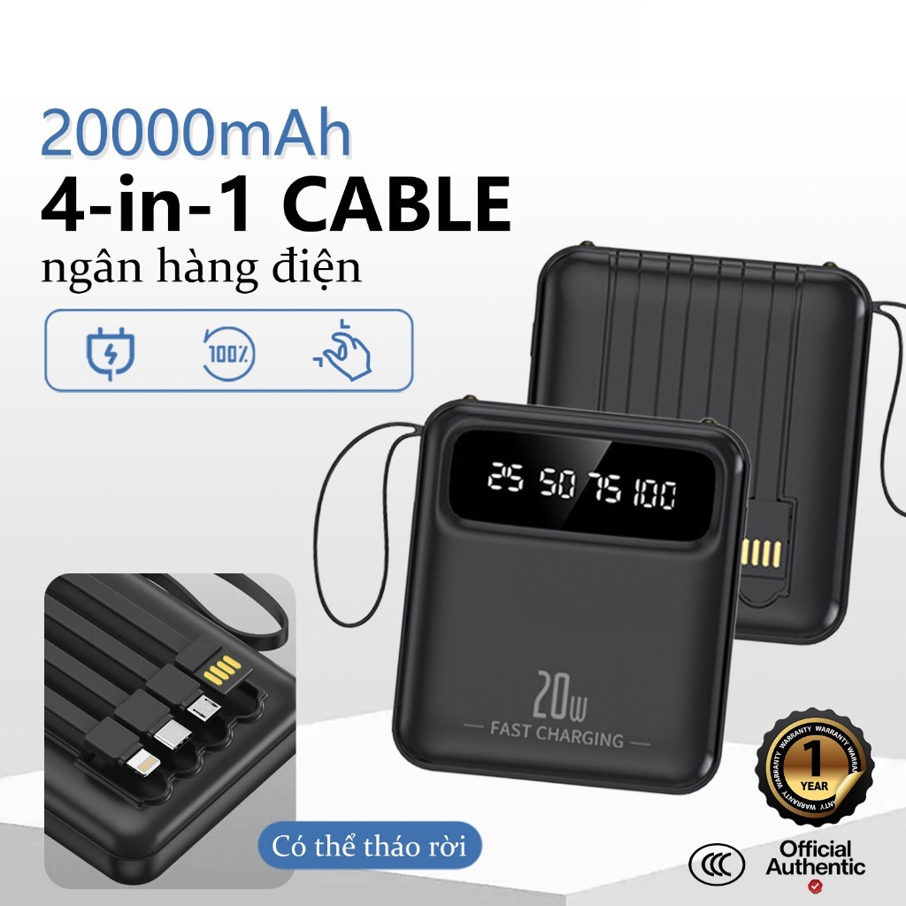 Pin Sạc Dự Phòng DX299 20000mAh 23W Power Bank Tích Hợp 4 Dây Sạc